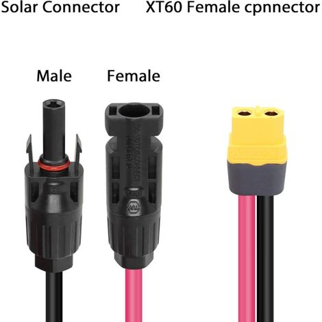 Câble de panneau solaire 12 AWG vers XT60 femelle pour station d'alimentation portable, station d'alimentation portable, batterie Lipo 60 cm
