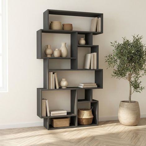 Asymmetrisches Bücherregal aus anthrazitfarbenem Melamin Karmato (1/5)