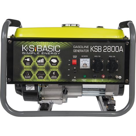 Groupe électrogène à essence 2800W – Démarrage manuel – Régulateur de tension automatique – 2 prises 16A (230V) – Sortie 12V – K&S Basic - 2x16A