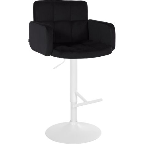 Sgabello da bar x1 con braccioli e poggiapiedi in velluto nero struttura in metallo bianco 100006524