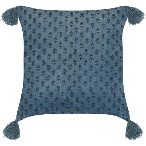 Dekokissen RIBES Samtstoff 45 x 45 cm Dunkelblau Blumenmuster