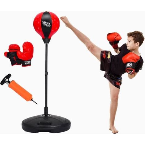 Sac De Frappe Enfant - Hauteur Réglable 90-130 Cm - Base Stable 43 Cm - Avec Gants Et Pompe À Air - 1 Pièce (1/4)