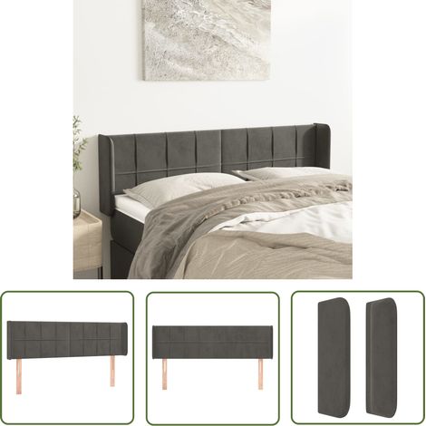 The Living Store Tête de lit avec oreilles Gris foncé 147x16x78/88 cm Velours - Tête De Lit - Tête De Lit Velours - Literie - Meuble Chambre - Mobilier Chambre (1/5)