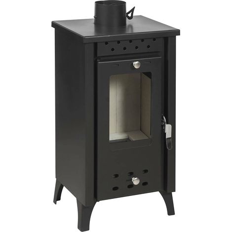 Dmora - Estufa de leña Aquino, Chimenea de leña, Hogar de leña, Estufa rústica, Made in Italy, 39x33 h74 cm, Negro