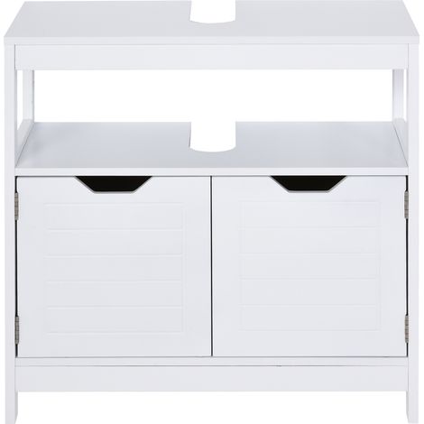 Meuble sous-évier avec étagère, 2 portes de rangement, dispositif anti-basculement, résistant à l'humidité, 60 x 30 x 60 cm, blanc (1/5)