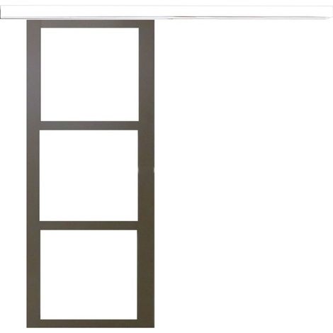 Porta Scorrevole Marrone Ral7006 Vetro Trasparente H204 x L83 + listello bianco