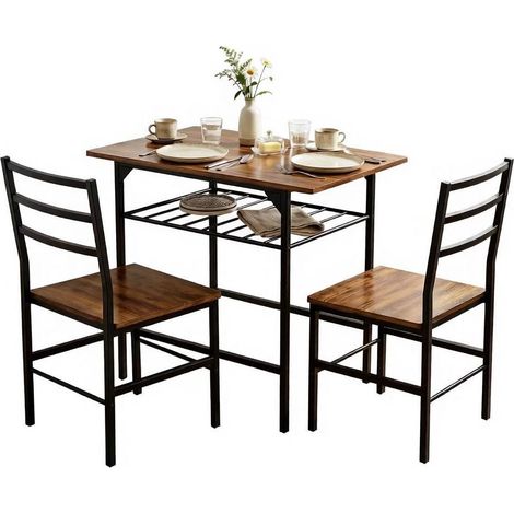 Modernes Esszimmer-Set mit Tisch und 2 Stühlen, platzsparend, Schwarz und Rustikalbraun (1/5)