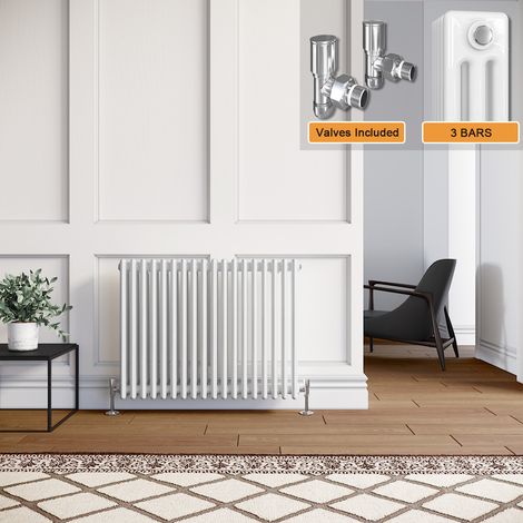 ELEGANT Horizontal Column Radiator White Radiator Cast Iron Radiator Triple Column Radiator Rads with Valves 600 x 821 mm (1/5)