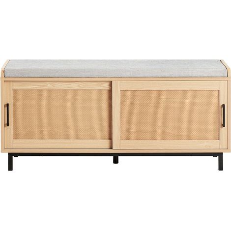 SoBuy Panca Scarpiera Con 2 Porte Scorrevoli Naturale E Grigio 110x40x49cm FSR154-N (1/5)
