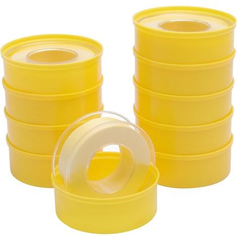 10 Pièces Teflon Plomberie pour Gaz et Eau, 18 mm X 0,2 mm X 20 m Ptfe Teflon Ruban Etancheite Plomberie avec Boîte, Plage de Température de -190 °C à 260 °C, Jaune (1/5)
