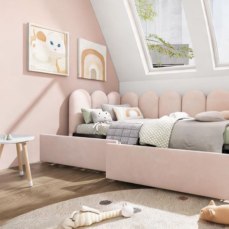 Cadre de lit rose en velours 208 x 94 x 76 cm (1/5)
