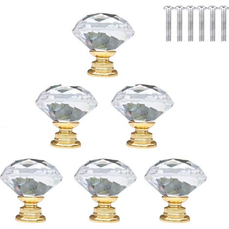 Stück (3 x 3 x 2,8 cm) Kristall-Türgriffe mit Goldbasis, Diamant-Möbelgriffe, Schrankgriffe, dekorative Griffe (1/5)
