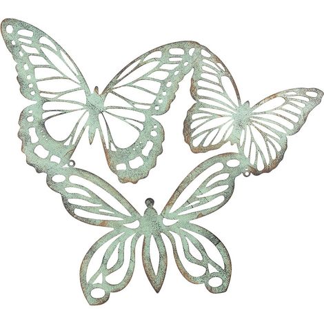 Décoration murale papillons en fer vert style botanique en métal 53 x 1 x 45 cm - PANGIVO