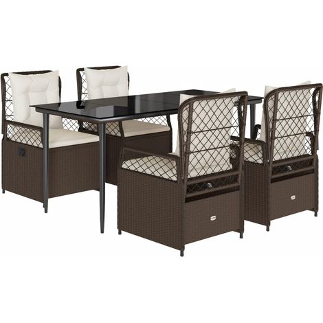 Maison Exclusive - Set da Pranzo da Giardino 5pz con Cuscini in Polyrattan Marrone (1/5)