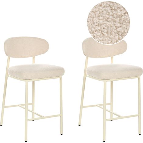 Set of 2 Bar Chairs Light Beige Boucle Armless Iron Legs Protective Caps Retro Design Dining Room Seating UNITY (1/5)
