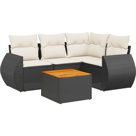 Maison Exclusive - Set Divani da Giardino 5 pz con Cuscini in Polyrattan Nero (1/3)