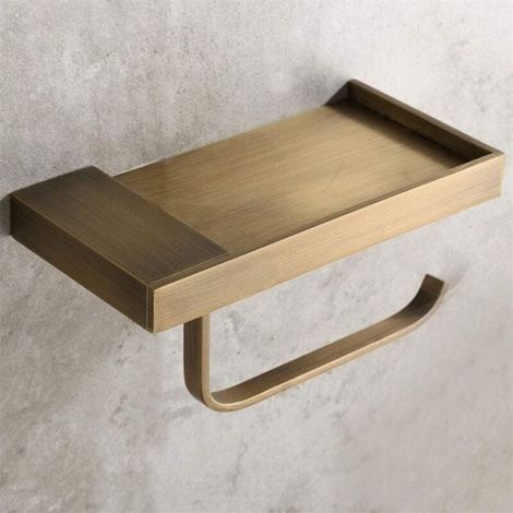 Portarotolo di carta igienica in stile antico con vano portaoggetti, realizzato in ottone di alta qualità, ideale per smartphone, portarotolo multifunzione per il bagno dal design elegante. (1/5)