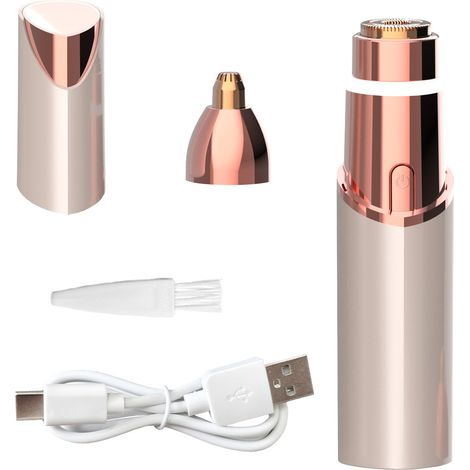 Épilateur visage et tondeuse à sourcils 2 en 1 pour femmes - Rasoir de voyage rechargeable pour le visage, le duvet, les lèvres, le menton, les aisselles et le corps (Blanc) (1/5)