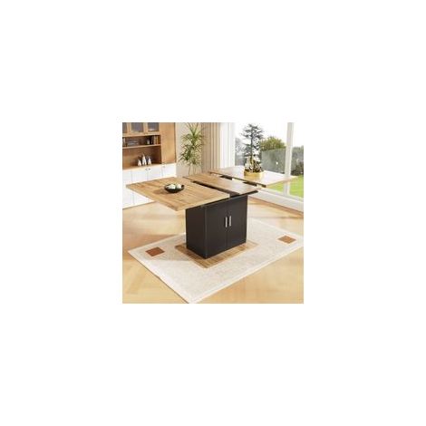 FOREHILL – Table à manger extensible 110-140 cm – 3 niveaux de rangement – MDF naturel et noir – Pour 6 à 8 personnes – Hauteur 76 cm (1/5)