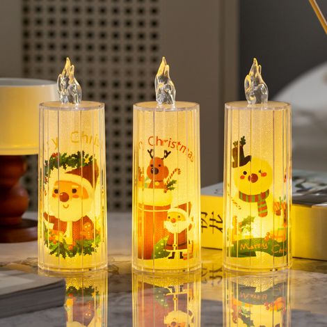 3 adornos navideños, velas electrónicas LED de cristal transparente, adornos festivos para escritorio y luces nocturnas. (1/3)
