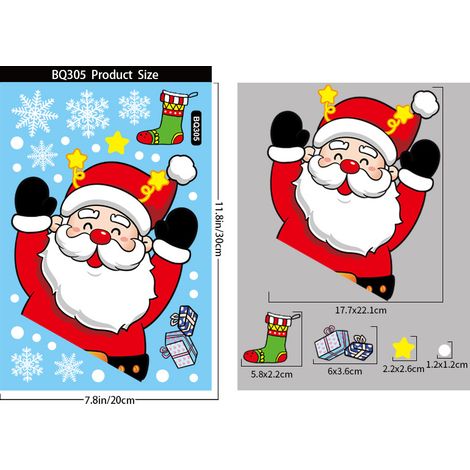 Autocollants statiques Père Noël, autocollants de Noël, autocollants pour vitrines, décorations de Noël, stickers pour fenêtres