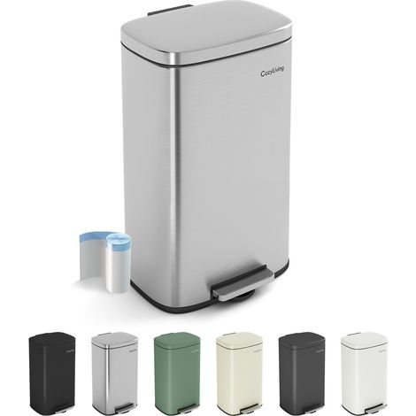 Pedal Kitchen Bin with Soft Close Lid, Step-On Trash Can with Inner Bucket 30L SILVER MATTE
