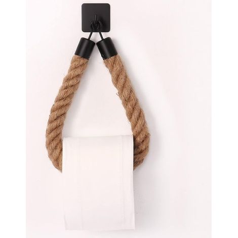 Toilet Paper Holder, Hemp Rope Towel Holder for Bathroom and Kitchen, Bathroom Paper Holder, Toilet Towel Roll Holder (Black 3) (1/5)