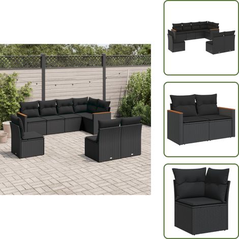 Salon de jardin 8 pcs avec coussins noir résine tressée - Ensemble Salon De Jardin - Mobilier Extérieur - Canapé Jardin - Chaise Jardin - Table Basse Jardin (1/5)