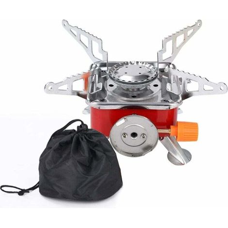 Réchaud à gaz portable pour camping - Petit - Pliable - Coupe-vent - Réchaud à gaz - Mini pour camping/voyage (avec sac de rangement) (1/5)