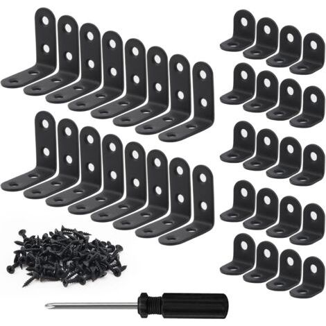36 soportes de fijación, 20x20 mm y 40x40 mm, negros, acero inoxidable, forma de L, ángulo de 90 grados, reparación de muebles