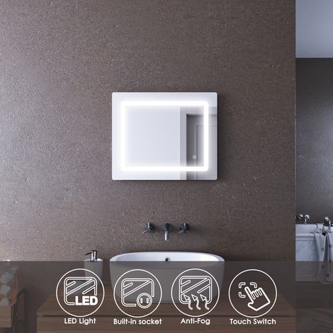 ELEGANT Bathroom Mirror with Light and Shaver Socket 600 x 500 mm Anti Fog Mirror Bathroom Led Mirror (1/5)