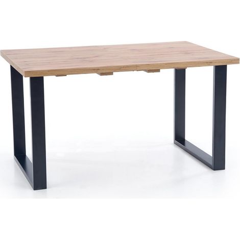 Table à manger industrielle extensible 160-210cm avec plateau aspect chêne et structure en métal noir Venice (1/5)