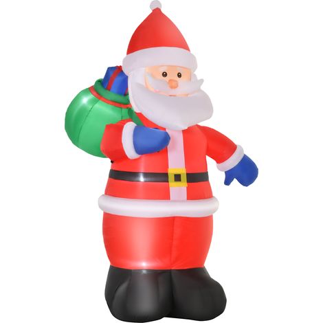 Père Noël Gonflable LED 2.4H m avec hotte Polyester imperméable Rouge (1/5)