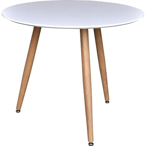 Table à Manger Ronde "Polar" 90cm Blanc & Naturel (1/5)