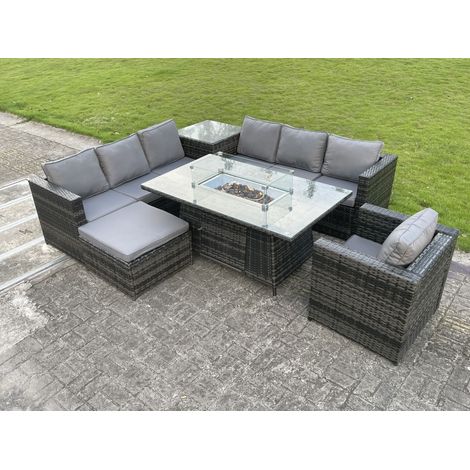 Fimous Rattan Garten Ecke Möbel Gas Feuer Pit Tisch Essgarnituren Gas Heizung Lounge Stuhl Big Foothocker Side Couchtisch (1/5)