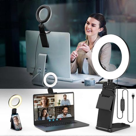 Anneau lumineux de bureau 5" avec support, anneau lumineux LED pour écran d'ordinateur portable, éclairage pour visioconférence, éclairage pour réunions Zoom (1/5)