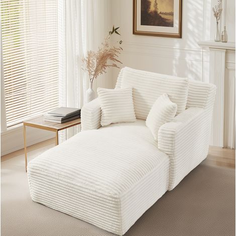 Divano letto relax in corduroy color crema DESVIAE (1/5)