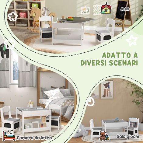 Table enfant 3-en-1 gris avec 2 chaises, tableau intégré et espaces de rangement (1/5)