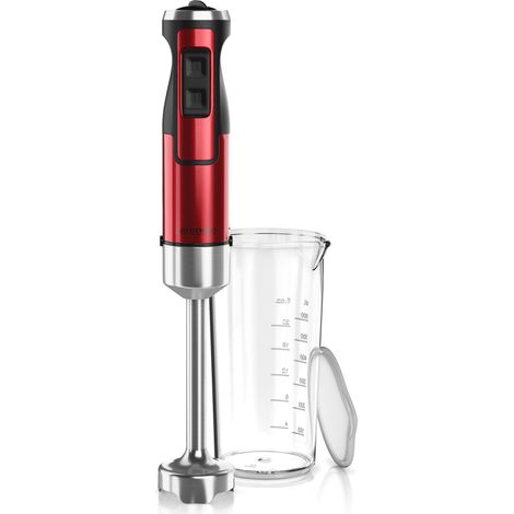 Arendo - Stabmixer, 1000 W, Edelstahl Pürierstab in rot, Handmixer mit Becher, stufenlose Regelung (1/5)