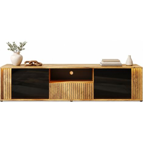 Mobile TV 180x40x51 cm in MDF e pannelli di legno nero con contenitore FLORAGRACE (1/5)
