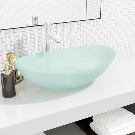 vidaXL Lavabo Verre trempé 54,5x35x15,5 cm Dépoli (1/5)