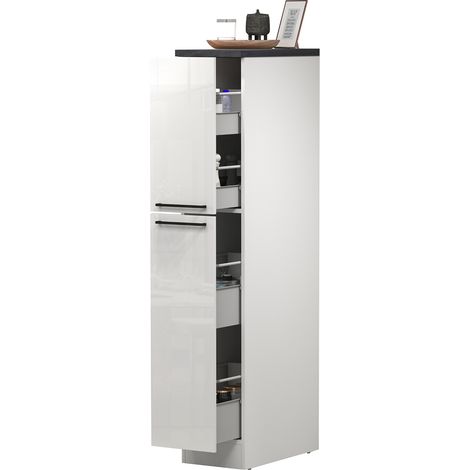 Dmora - Dispensa da cucina Atrax, Armadio multiuso, Mobile per cucinotto, Portafrigo multifunzione, 100% Made in Italy, 30x60h165 cm, Bianco lucido e Ardesia