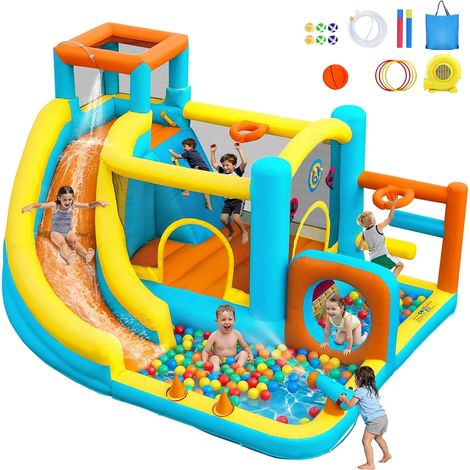 Inflatable Castle with Water Slide, Ball Pool, Jumping Area and Climbing Wall, Blower Included, Indoor/Outdoor Use for Families, Parks and Meetings (1/5)