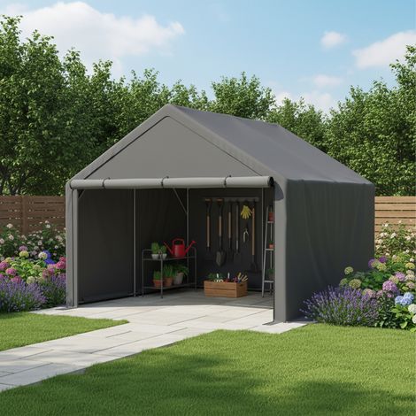 Abri de Jardin pour Vélos 305x296x233 cm avec Espace de Rangement pour Outils et Équipements, Gris Foncé (1/5)