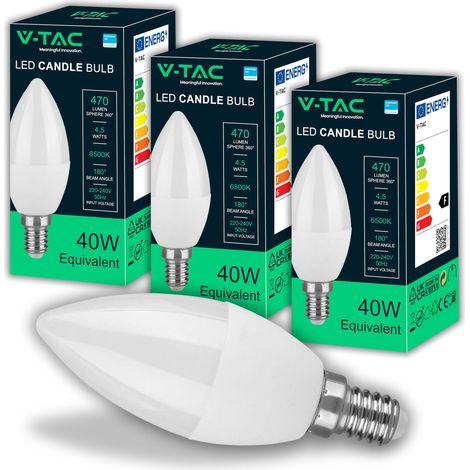 3x Ampoule LED Bougie E14, 4,5W (équivalent à 40W) - 470 Lumen - 6500K Blanc Froid - Ouverture du faisceau lumineux 180° - Ampoules Led Efficacité Maximale et Économie d'Énergie - (Lot de 3) (1/5)