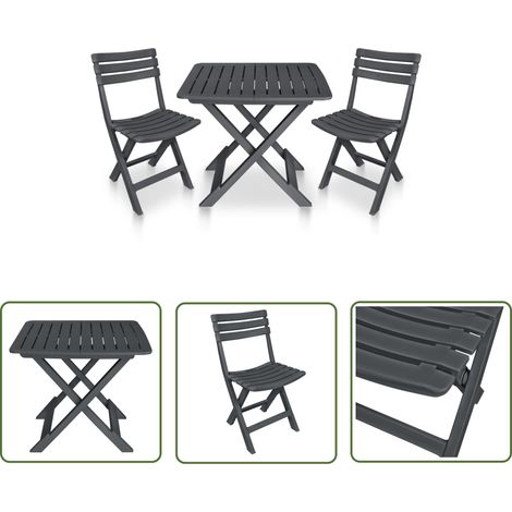 The Living Store Ensemble de bistro pliable 3 pcs Plastique Anthracite - Ensemble De Bistro - Salon De Jardin - Mobilier De Jardin - Table Pliable - Chaises Pliables (1/5)