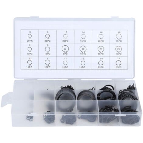 Pince circlips, 300pcs 2-32mm Kit de bague lastique E-Clip Kit de bague de retenue pression externe Assortiment de bague de retenue externe Noir (1/5)