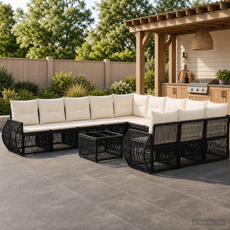 Salon de jardin modulable 12 pièces en polyrotin noir et blanc crème, 94.35kg - PANGIVO (1/5)
