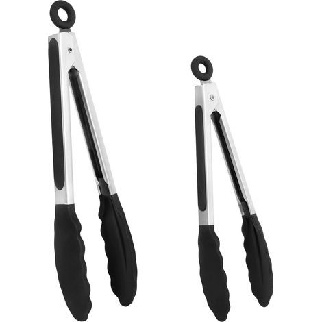 2pcs Pince de Cuisine Pince Alimentaire en Acier Inoxydable Noir-30cm+22cm (1/5)