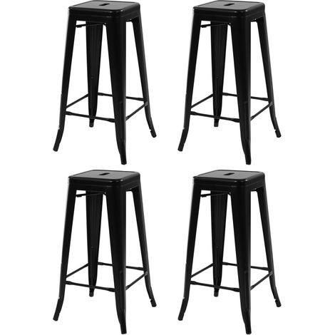 Idmarket – Lot de 4 tabourets de bar empilables en métal noir mat – Hauteur 77 cm – Assise 30 x 30 cm – Repose-pied pour confort